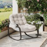 Fauteuil � bascule, rocking chair acve structure m�tallique pliante, d�coration en rotin, tissu en lin, ...