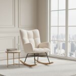 Fauteuil  bascule, rocking chair, chaise  bascule, avec coussins capitonns - pieds en bois et structure ...