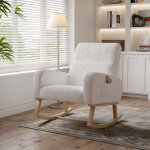 Fauteuil � bascule, rocking chair confortable en tissu avec poches lat�rales, chaise � basule avec pieds ...