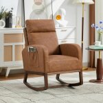 Fauteuil à bascule - rocking chair - marron - bascule en cuir pu avec accoudoirs - pieds en bois massif ... Fauteuil à bascule - rocking chair - marron - bascule en cuir pu avec accoudoirs - pieds en bois massif ...