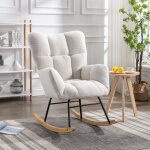 Fauteuil à bascule, rocking chair scandinave, en tissu touffeté et rembourré pour le salon et la chambre ... Fauteuil à bascule, rocking chair scandinave, en tissu touffeté et rembourré pour le salon et la chambre ...
