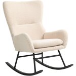 Fauteuil  bascule rocking chair style no - rtro acier noir effet laine boucle beige clair