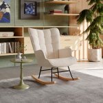 Fauteuil à bascule, rocking chair en velours teddy, pieds en bois massif, pour salon, scandinave, chambre, ... Fauteuil à bascule, rocking chair en velours teddy, pieds en bois massif, pour salon, scandinave, chambre, ...