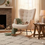 Fauteuil � bascule - scandinave - dossier capitonn�e en carr� - balancelle relaxante - 68x75x92cm - velours ...