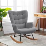 Fauteuil � bascule scandinave, tissu en peluche, accoudoirs rembourr�s, mousse haute densit�, dossier ...
