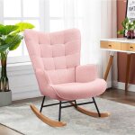 Fauteuil � bascule scandinave, tissu en peluche, accoudoirs rembourr�s, mousse haute densit�, dossier ...
