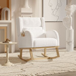 Fauteuil � bascule scandinave en tissu sherpa blanc ? dossier inclinable ? rocking chair avec poches ...
