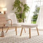 Fauteuil  bascule sherpa avec accoudoirs, pieds en bois massif avec repose - pieds, style scandinave, ...