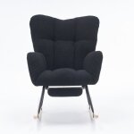 Liberté - fauteuil à bascule en tissu teddy, rocking chair avec repose - pieds, noir Liberté - fauteuil à bascule en tissu teddy, rocking chair avec repose - pieds, noir