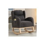 Fauteuil � bascule en velours teddy, fauteuil capitonn� avec � oreilles et accoudoirs � poches, pour ...