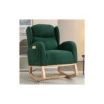 Wishdor - fauteuil � bascule en velours teddy, fauteuil capitonn� avec � oreilles et accoudoirs � poches, ...