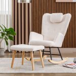 Fauteuil  bascule en velours teddy, fauteuil relax avec repose - pieds + repose - tte, rocking chair ...