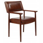 Fauteuil en bois et cuir marron de style colonial