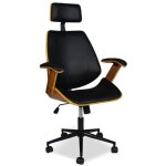 Fauteuil de bureau en cuir noir et détails en bois - jinni Fauteuil de bureau en cuir noir et détails en bois - jinni