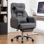 Fauteuil de bureau ergonomique pivotant, dossier haut inclinable 155�, cuir technique gris fonc�, appui ...