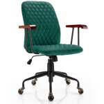 Fauteuil de bureau  roulette en velours style vintage elgant chaise pivotante rglable vert