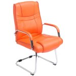 Fauteuil de bureau sans roulettes accoudoirs chaise visiteur charge maximale 180 kg en pvc orange cadre ...