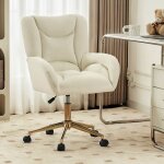 Modfu - fauteuil, chaise de bureau, pivotant,  roulettes, hauteur rglable, pieds dors, velours, blanc ...