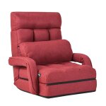 Design in - fauteuil chauffeuse convertible 1 place oreiller 5 positions tissu lin rouge cw16149