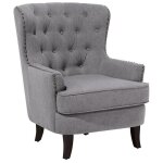 Beliani - fauteuil chesterfield en tissu gris clair haut dossier à clous pieds courbes viborg Beliani - fauteuil chesterfield en tissu gris clair haut dossier à clous pieds courbes viborg