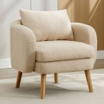 Fauteuil club, fauteuil  bascule teddy en velours avec coussin, dossier confortable, pieds en bois massif, ...