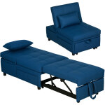 Fauteuil convertible 1 place fauteuil lit avec dossier r�glable, si�ge rembourr� et oreiller, bleu