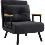 Fauteuil convertible 3 en 1 chauffeuse lit dossier réglable coussin accoudoirs bois velours noir Fauteuil convertible 3 en 1 chauffeuse lit dossier réglable coussin accoudoirs bois velours noir