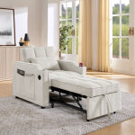 Fauteuil convertible lit 1 place - lit banquette 3 - en - 1 avec ports usb, coulissant, structure bois ...
