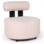 Fauteuil design canelo bois fonc� et tissu bouclette beige