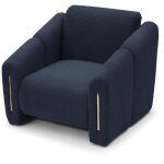 Fauteuil design maximilien m�tal dor� et velours c�tel� bleu fonc�
