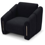 Fauteuil design maximilien m�tal dor� et velours c�tel� noir