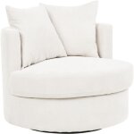 Beliani - fauteuil dossier rond base pivotante et 2 coussins en tissu beige clair dalby