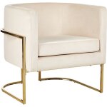 Beliani - fauteuil  dossier rond moderne glam dcoratif en velours beigr crme et cadre dor sirkka