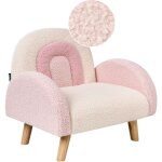 Fauteuil enfant arc - en - ciel pieds en bois chaise rembourr�e boucl� rose pastel ombo