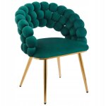 Fauteuil glamour moderne en velours vert pour salon, structure en m�tal dor�