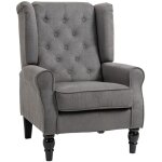 Fauteuil inclinable capitonn� gris fonc� avec oreilles et pieds en bois - confort salon et chambre - ...
