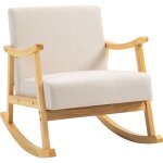 Homcom - fauteuil lounge  bascule rocking chair pitement structure bois hva pais coussins beige