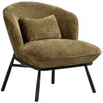 Fauteuil lounge en tissu chenill� vert pi�tement m�tal noir - gasby