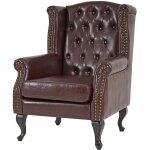 Hhg - jamais utilis] fauteuil de luxe  oreilles chesterfield similicuir, brun antique sans pouf