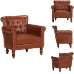 Fauteuil marron cuir de ch�vre v�ritable - fauteuil en cuir - fauteuil vintage - fauteuil design - chaise ...