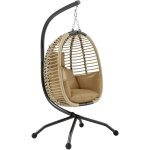 Fauteuil oeuf suspendu balancelle pliable avec coussin et support beige