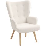 Homcom - fauteuil à oreilles style nordique piètement bois effet laine bouclée beige clair Homcom - fauteuil à oreilles style nordique piètement bois effet laine bouclée beige clair
