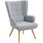 Homcom - fauteuil à oreilles style nordique piètement bois effet laine bouclée gris Homcom - fauteuil à oreilles style nordique piètement bois effet laine bouclée gris