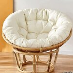 Fauteuil papasan en rotin beige - chaise pour ext�rieur ou int�rieur - coussin blanc cass� - d 110 cm ...