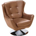 Fauteuil pivotant en cuir de buffle camel anaba