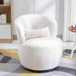 Fauteuil pivotant en velours teddy - avec base pivotante en m�tal + avec coussin lombaire - chaise de ...