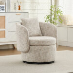 Fauteuil pivotante 360� avec rangement, 1 coussin, en chenille, blanc ivoire
