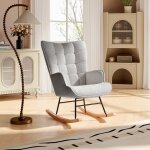 Fauteuil relax, fauteuil à bascule, rocking chair en velours teddy, pieds en bois massif, pour salon, ... Fauteuil relax, fauteuil à bascule, rocking chair en velours teddy, pieds en bois massif, pour salon, ...