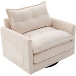 Modfu - fauteuil relax, fauteuil de chambre, pivotant � 360�, poches lat�rales, tissu chenille, beige ...