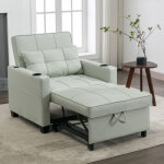 Fauteuil relax convertible 3 - en - 1, canap� - lit avec usb et 2 porte - gobelets, inclinable, bois ...